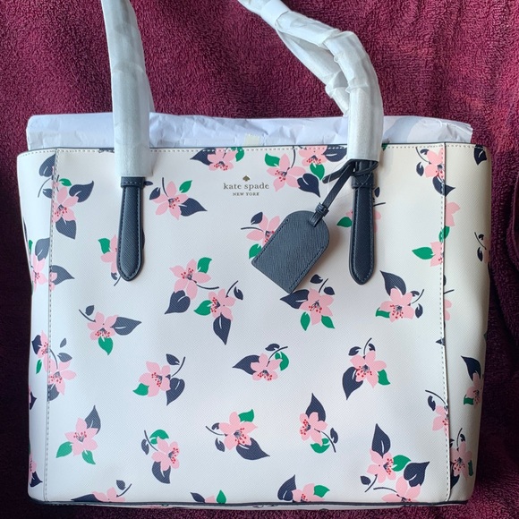 Kate Spade Pink and Black Floral Tote - Picture 1 of 11